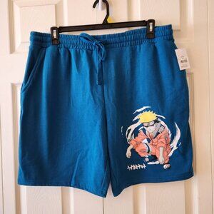 Men's Naruto Anime Blue Shorts L (36-38) Elastic Waistband & Drawstring